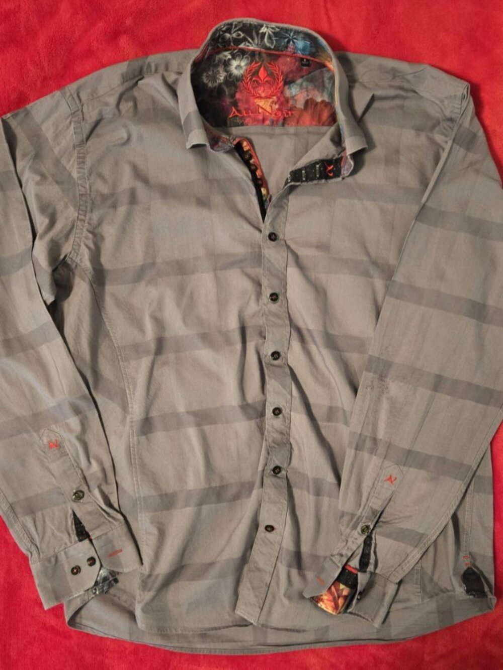 Au Noir Long Sleeve Shirt Gray Striped Mens Size 6 / XXL w/ Flip Cuffs